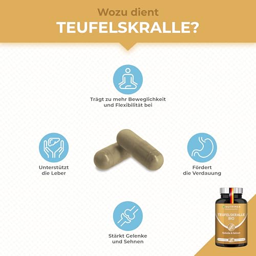 Teufelskralle Bio - FlexiGO™ Extrakt - Kapseln für Gelenke & Sehnen – Hochwertiger Patentierter Rohstoff - Reines Produkt - Hoher Gehalt an Harpagosiden - Vegan - Nutrimea - Premium Qualität