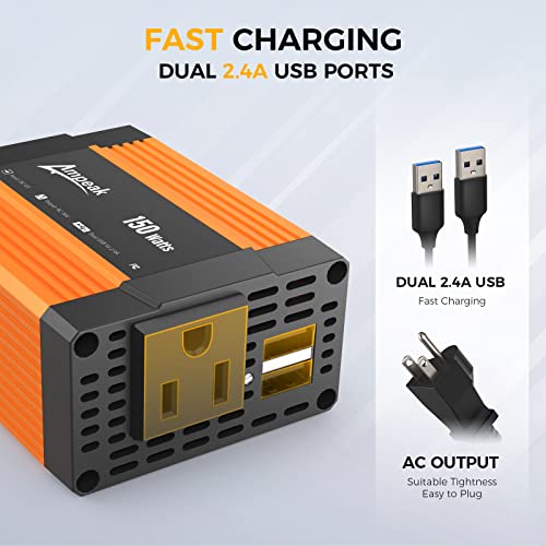 Ampeak 150W Power Inverter 12V To 110V With 4.8A Dual Usb Ports Car Plug Adapter #TOP2
