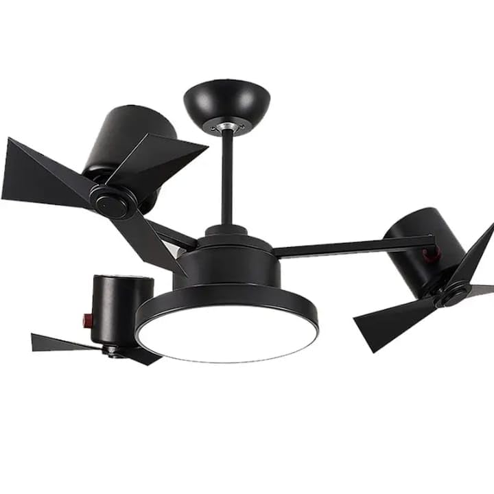 Image of Glowave Modern Black Finish Industrial Multi Head 3 Blade Ceiling Fan with LED Light & Remote Control Silent High-Speed Motor Fan for Kitchen, Cafes, Hotels, Dining, Bar - Tricolor (FI-7820 /BK)