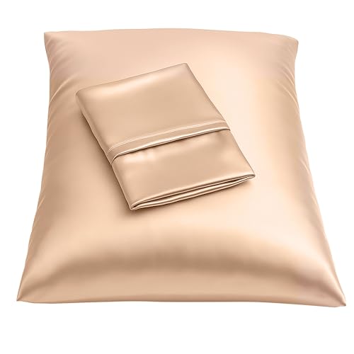 Image of BLISSFORD Satin Pillowcase with Zipper, for Hair and Skin Care, Feels Soft and Cool Like a Silk Pillowcase, Satin Pillow Cases 2 Pack, Slik Pillow Cover, Champagne, Standard, Set of 2