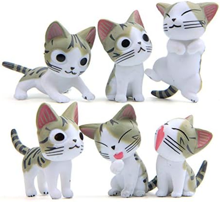 Kimkoala 6 Piece Little Cats, Miniature Fairy Garden Chi Cat for DIY Ornament Outdoor Decor Home Decoration (Grey)