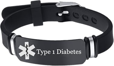 Boys Girls Medical Alert Type 1 2 Diabetes Awareness Silicone Bracelet, Personalized Diabetic Identification Rubber Wristband, Adjustale ID Bangle for Kids Teens Adults Emergency Aid Jewelry