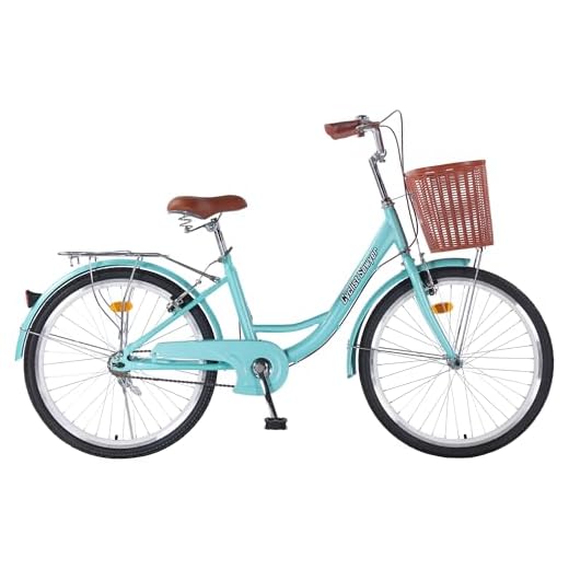 Beach Cruiser Bike for Women, 24 inch Adults Bicycle Single Speed, Bicycle for Women with Basket & Steel Rack, Women's Bike for Commuting, Step Through City Bike for Adults (Green, 24 incn)