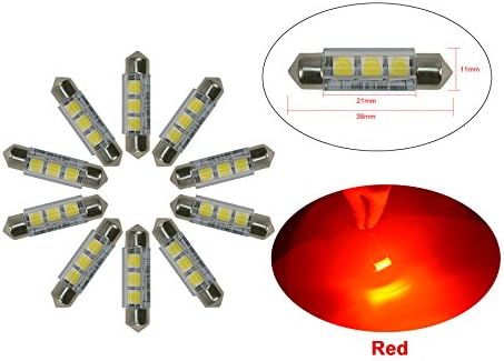 NJYTouch 10Pcs 38mm 3SMD 5050 LED Red Festoon Dome Map Interior LED Light Bulbs DC 12V
