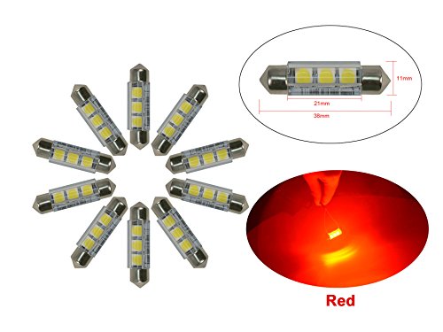 Njytouch 10Pcs 38Mm 3Smd 5050 Led Red Festoon Dome Map Interior Led Light Bulbs Dc 12V #TOP2