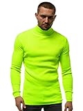 OZONEE Herren Rollkragenpullover Pullover Strickpullover Arbeitspullover Sweater Winterpullover Rollkragen Strickjacke Turtleneck Winter Vintage Casual MACH/TRK2000Z GRÜN-NEON M