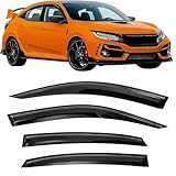 2016-2021 Tape-On Rain Guards for Honda Civic Hatchback Side Window Visor Deflectors 10th Gen HB Type-R EX EX-L LX Sport Touring 3D Wavy JDM Style Vent Shades