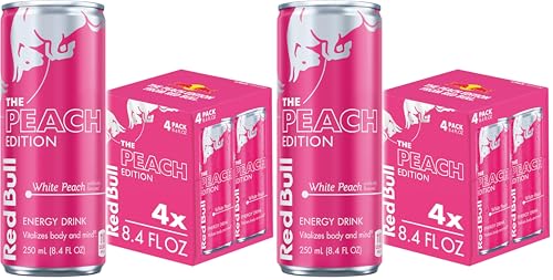 Image of Red Bull Peach Edition Energy Drink, White Peach, 8.4 fl. oz., Pack of 8, with 80mg Caffeine, Taurine & B Vitamins