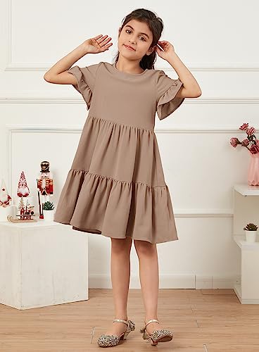 Geckatte Girls Dresses Summer Casual Floral Print Ruffle Short Sleeve Tiered Pleated Kids A-Line T-Shirt Dress Size 5-142