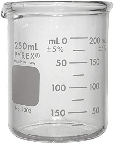 PYREX Heavy Duty Griffin 1003 250mL Beaker Double Scale Graduated; Each