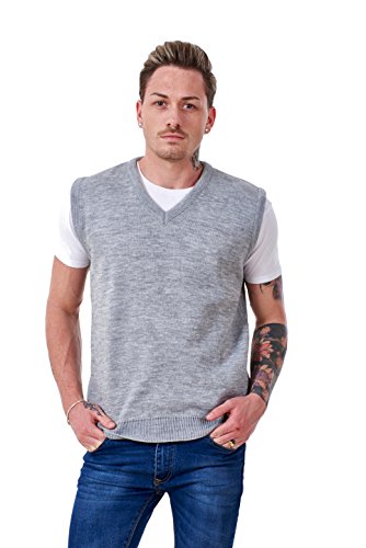 Image of Malay Men’s Plain Knitted V Neck Classic Sleeveless Cardigans Tops Tank Jumpers Size S to 5XL (Medium, Silver Grey)