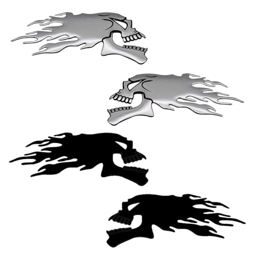 Namvo - Namvo 2 Pairs Of Motorcycle Tank Stickers Car Stickers Motorcycle Tank Stickers Flame Skull Stickers 3d Universal Skull Decal Decoration (Silver + Black)