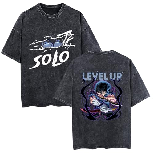 Jingho 3D Anime Solo Nivellement Impression T-Shirt Unisexe T-Shirt Streetwear Décontracté pour Adultes Enfants Hommes Femmes (Noir * -A,Grand)