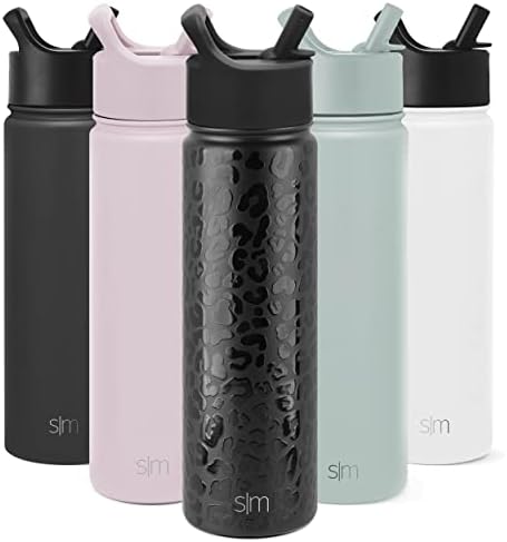Simple Modern Leopard Water Bottle with Straw Lid Vacuum Insulated Stainless Steel Metal Thermos Bottles | Reusable Leak Proof BPA-Free Flask for Sports | Summit Collection | 22oz, Black Leopard