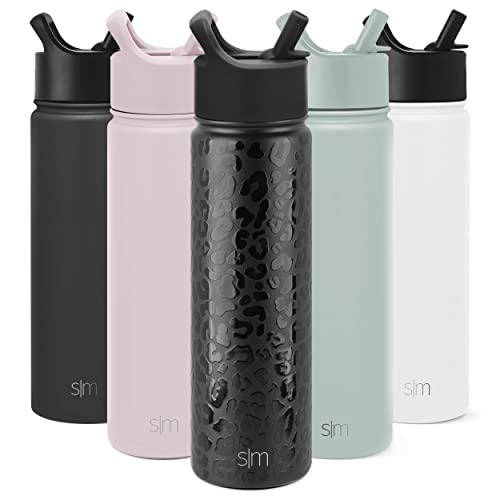 Simple Modern Leopard Water Bottle With Straw Lid Vacuum Insulated Stainless Steel Metal Thermos Bottles | Reusable Leak Proof Bpa-Free Flask For Sports | Summit Collection | 22Oz, Black Leopard #TOP1