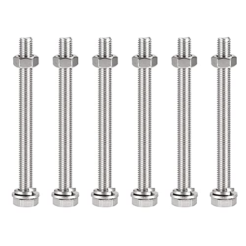 Image of uxcell M10 x 120mm Hex Head Screws Bolts, Nuts, Flat & Lock Washers Kits, 304 Stainless Steel Fully Thread Hexagon Bolts 6 Sets