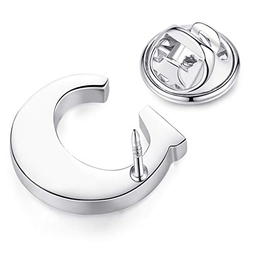 Image of HONEY BEAR Initial Alphabet Letter Lapel Pins Collar Badge Brooches for Mens /Womens Shirt Dress Decoration Silver