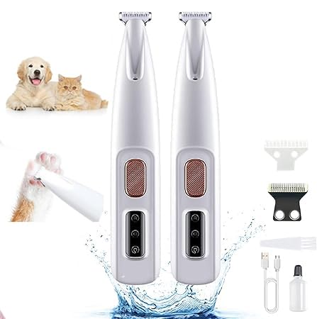 Recortadora de patas para perros, cortapelos para mascotas, con LED y USB, para perros y gatos, para depilación de patas, orejas, cara y mortero, supersilencioso, eléctrico (2 unidades)