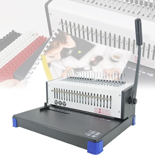 Image of Comb Binding Machine, 21 Hole Design, 21 Steel Blades, 400 Sheets Capacity, Adjustable Margins, Anti-Slip Handle, Easy to Use for Offices, Libraries, Bookstores