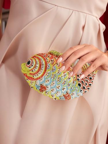 Image of Women Mini Fish Clutch Luxury Rhinestones Purse Sparkling Banquet Handbag Wedding Party Clutch Bag