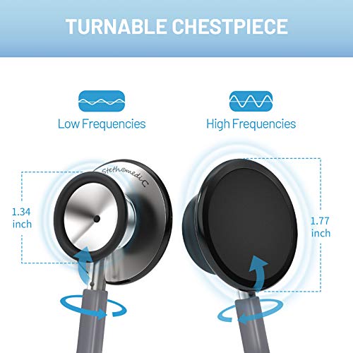 Dual Head Stethoscope for Medical and Home by FriCARE, Classic Lightweight Design, Stethoscope for Adult, Gift for Nurses, Doctors, Medical Students, 28 inch (Cement Grey) - Thumbnail 3