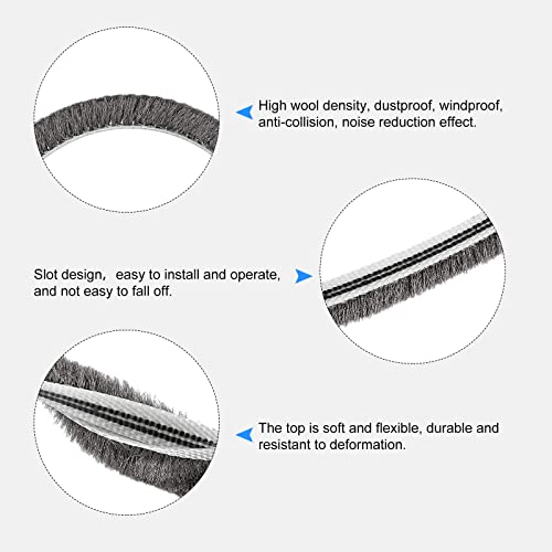 Metallixity Brush Seal Weather Stripping (9/32"X5/16"X16.4Ft), Card Slot Elastic Door Brush Strip - For Sliding Sash Door Window Wardrobe Seal #TOP3