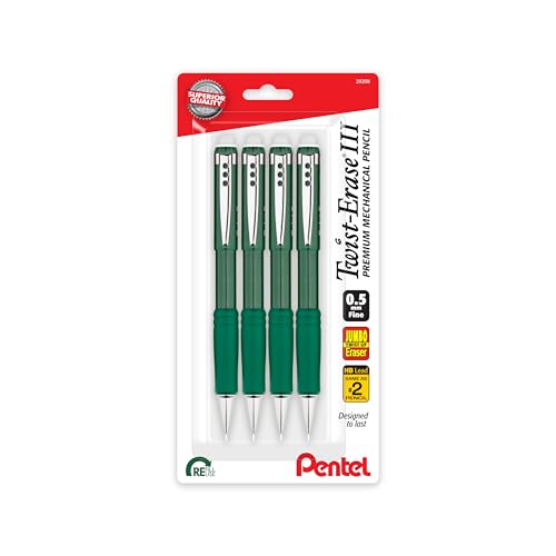 Porte-mines 0,5 mm Pentel Twist-Erase III QE515 corps vert lot de 4