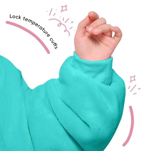 yescool Wearable Blanket Kids Hoodie, Birthday Teen Girls Gifts for 8-15 Year Old Kids Oversized Sweatshirt Sherpa Flannel Cozy Hooded Blanket with Pocket for Children, Youth Teens, One Size, Teal