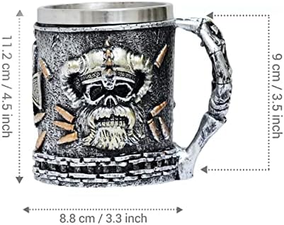 TIED RIBBONS Skull Mug Viking Drinking Cup Tea (400 ml, Multicolored) Stainless Steel Beer Stein Skeleton Resin Gothic Tankard Coffee Mug for Men Women Gift Items