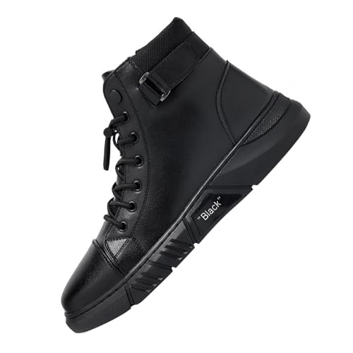 Baskets Hommes Plates Lacets Cuir Montante Chaussures de Course Sport Randonnée Casual léger Antidérapant Tendances Fitness Sneakers Confortable 39 Noir