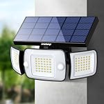Intelamp Solaire Motion Sensor Lights Outdoor, 3-Head LED Lumière d'inondation de sécurité, 6000mAh 1200LM Double PIR, IP65 Lampe murale solaire étanche et réglable pour garage Yard Driveway Patio