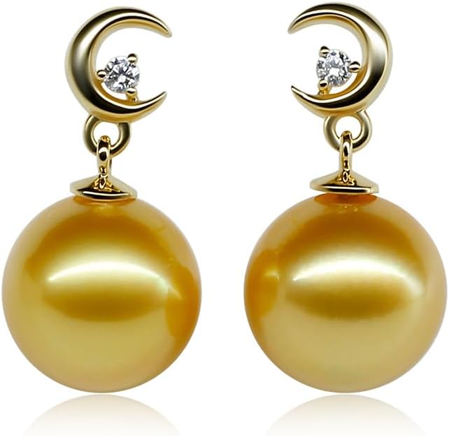 NONNYL Wife Jewelry 18K Gold Earrings - Genuine South Sea Golden Pearl Jewelry Earrings for Women, Birthday Jewelry for Girlfriend, Valentine's Day for Wife NO1157