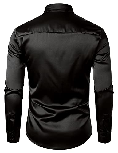 JOGAL Mens Dress Shirt Silver Sequins Long Sleeve Button Down 70s Disco Shirt Party Costume Rainbow Small - Image 2