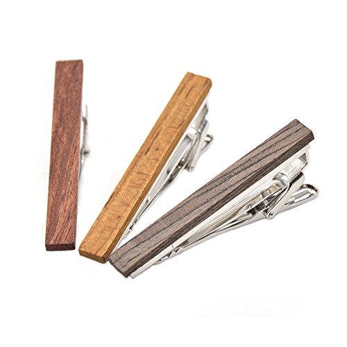 Merit Ocean Smart Men's Wood Tie Clips For Men 3 Pcs Natural Tie Bar 2.1 Inch In Gift Box #TOP1