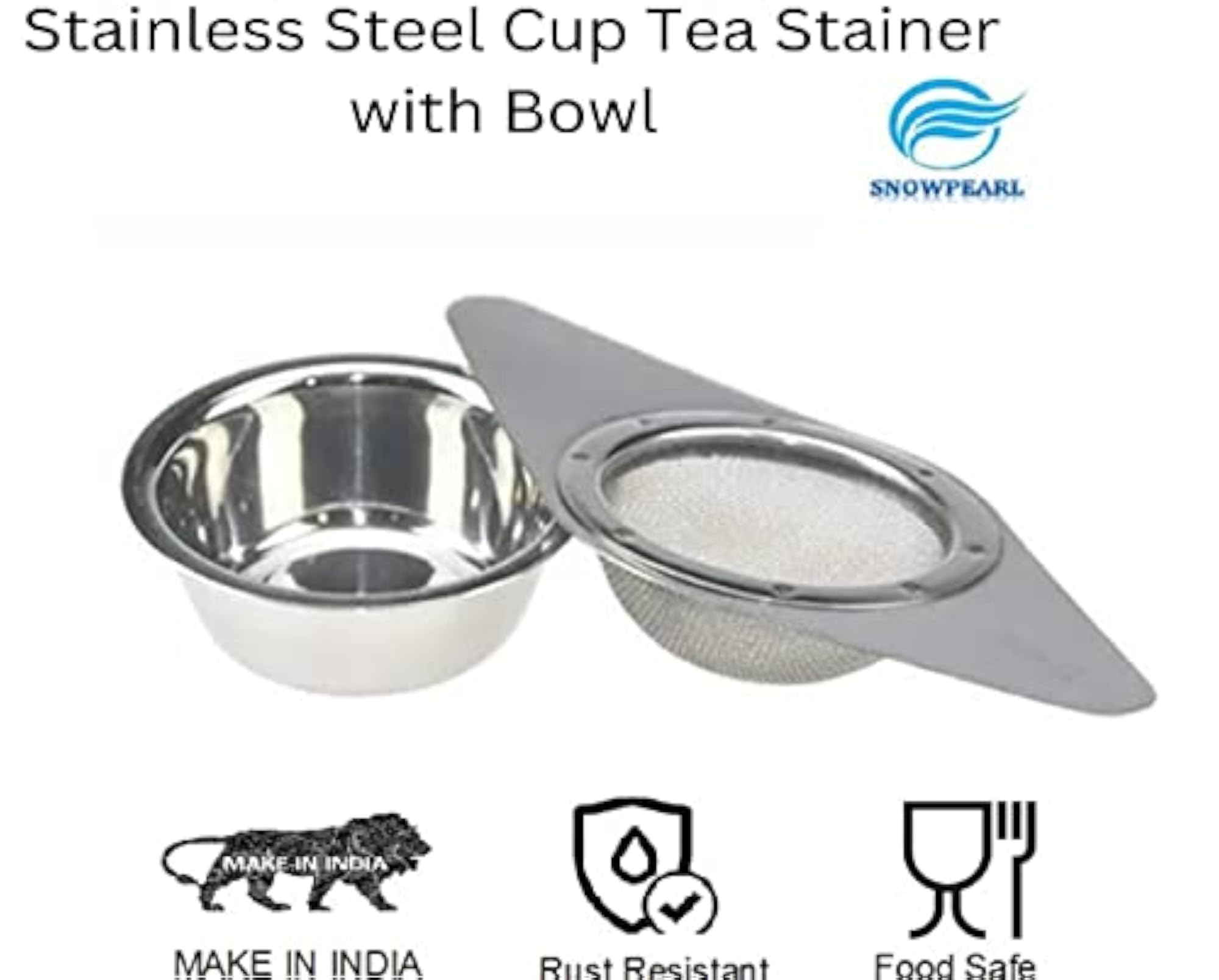 Stainless Steel Silver Tea Strainer Cup with Bowl Stand