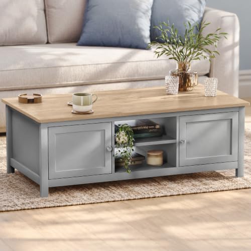 Image of CHRISTOW Coffee Table, 2 Cupboards & 2 Shelves, Grey