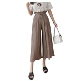 [ネコート] ゆったり ワイドパンツ ガウチョパンツ リブ プリーツ ロング フリル シフォン 秋 冬 フリーサイズ レディース ブラウン
