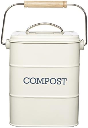 KitchenCraft Living Nostalgia Metal Kitchen Compost Bin, Antique Cream, 16.5 x 12 x 24 cm