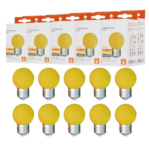 Maxled, Light is Led! Bombillas Amarillas E27 Exterior 1W Bombilla LED de Color 50LM G45 Iluminación Birne Decorativa Forma de Bombilla para Exterior e Interior Boda Navidad Fiesta Bar Pack de 10
