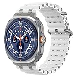MoKo Upgraded Ocean Band Compatible with Samsung Galaxy Watch Ultra Bands 47mm (2025/2024) Men Women, Metal Connector Breathable Silicone Sport Strap for Samsung Watch 8/7 Ultra, Titanium/White