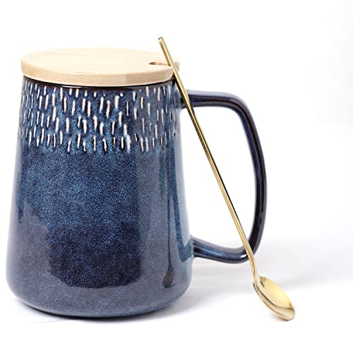 Grandes Tasses à Café En Céramiques, 24 Oz / 700 Ml De Grandes Tasses Supplémentaires, Couvercle Assorti Et Cuillère, Pour Cappuccino, Latte, Cacao Chaud Ou Don De Time Chaud (24 oz Blue Set)