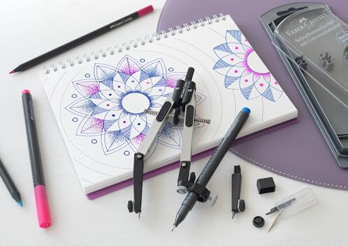 Miniatura 5 de Faber-Castell 32722-8 - Compás De Ajuste Rápido Con Tornillo Central - Articulaciones En Ambos Brazos Y Accesorios De Recambio