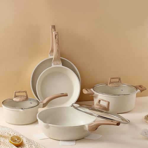 19 Pcs Pots and Pans Set for Kitchen, Nonstick Ceramic Cookware Set, Non Stick Induction Cookware Frying Pans & Saucepans - Image 6