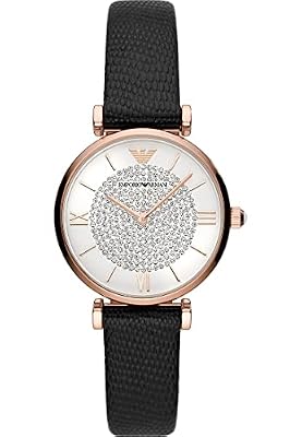 Emporio Armani Orologio Donna, movimento a due lancette, cassa in acciaio inossidabile oro rosa 32 mm con cinturino in pelle, AR11387