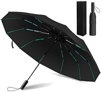 JITIFAZH Regenschirm 12 Rippen 3+2 Fiberglas, Automatik Auf-Zu, sturmfest & wasserdicht, 210T Teflon, UPF 50+ UV-Schutz, kompakter Taschenschirm für Damen Herren (Schwarz) – Ansicht 1
