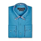  Herren Paisleymuster, Doppelkragen, langärmlig, Pink, Blue Oxford, M