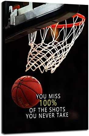 Inspirational Canvas Wall Art Sports Star quote Motivational Canvas affirmative basketball Poster Prints Framed Wall Art for Gym Inspiring Modern Home Wall Decor Framed Ready to Hang [12''W X 18''H]