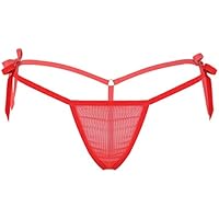 IEFIEL Sexy Mini Tanga Mujer Slips Malla Transparente Ropa Interior Braguitas Bikini T Back G-String Thong Rojo One Size