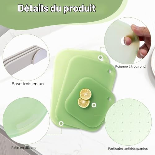 BBWELL Lot de 3 Planche a Decouper,Planches à Découper de Cuisine, Antibactérien Planche Cuisine,Planche à Découper Plastique Antidérapant pour Légumes Fruits Viande Pain Sans BPA – vue 3