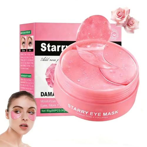 60 Pcs Rose Under Eye Gel Patches–Collagen Hydrating Soothing Under Eye Masks for Dark Circles,Puffiness & Wrinkles,Fine Lines,Cooling Brightening Eye Patches Skincare for Women & Men-Pink